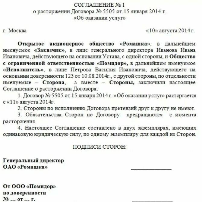 Как оформить расторжение договора в одностороннем порядке образец по 44 фз